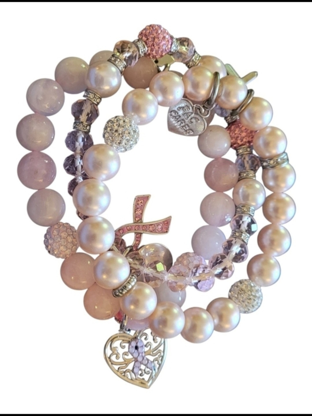 Delicate Blush Pink Pearl & Crystal Bracelet Stack